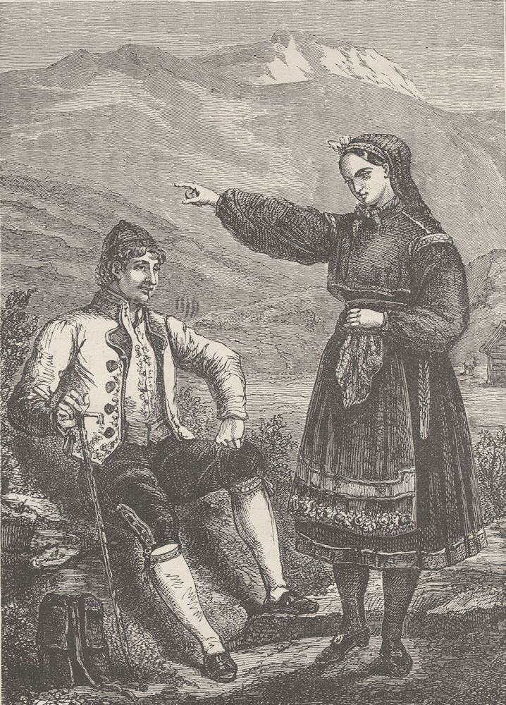 NORWAY. Costumes of Telemarken (Norway)  1894 old antique print picture